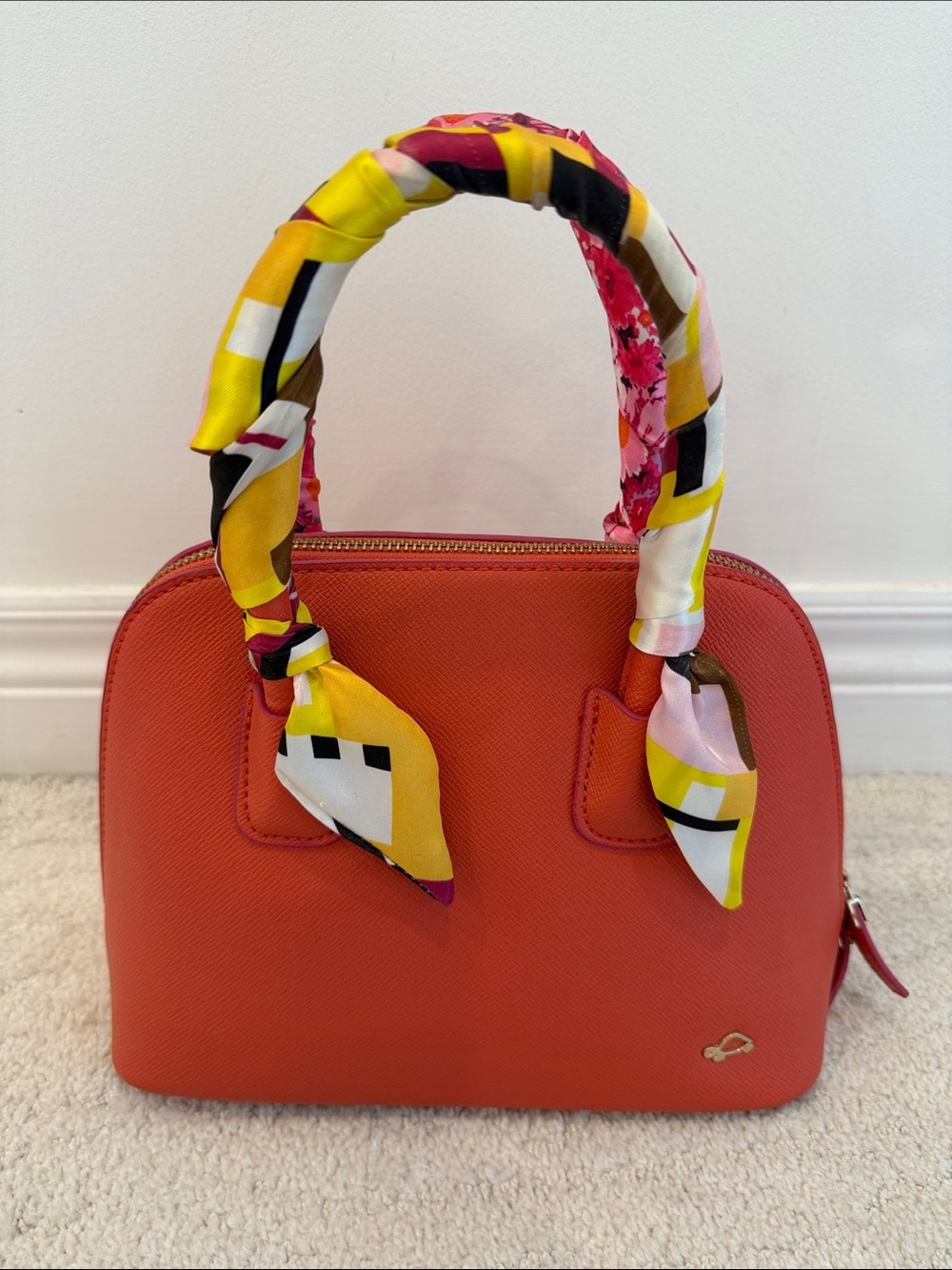 Caprisa Orange Structured Purse with Twill-Scarf Wrapped Handles